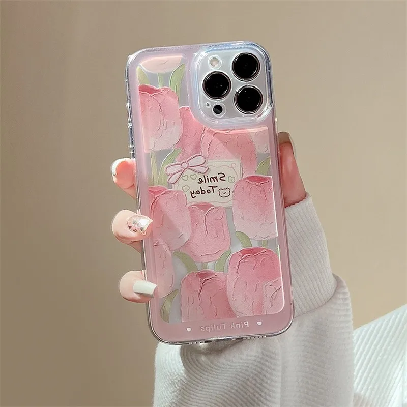 

Fashion Clear Cute Painting Flowers Female Phone Case For Iphone 11 12 13 Pro Max X Xr 7 8 Plus Se 2020 Hard Cover Capa Fundas
