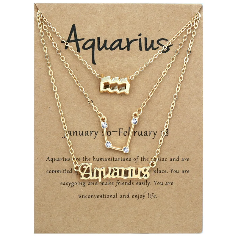 

3Pcs/set 12 Zodiac Sign Necklace For Women 12 Constellation Pendant Chain Choker Birthday Jewelry With Cardboard Card