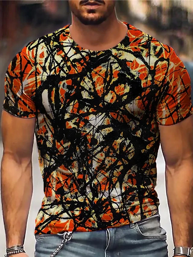 

Men Clothes 3D Print Shirts Graphic Short Sleeve Ropa Fashion Oversized T Shirts Round-Neck Abstract Pattern Design