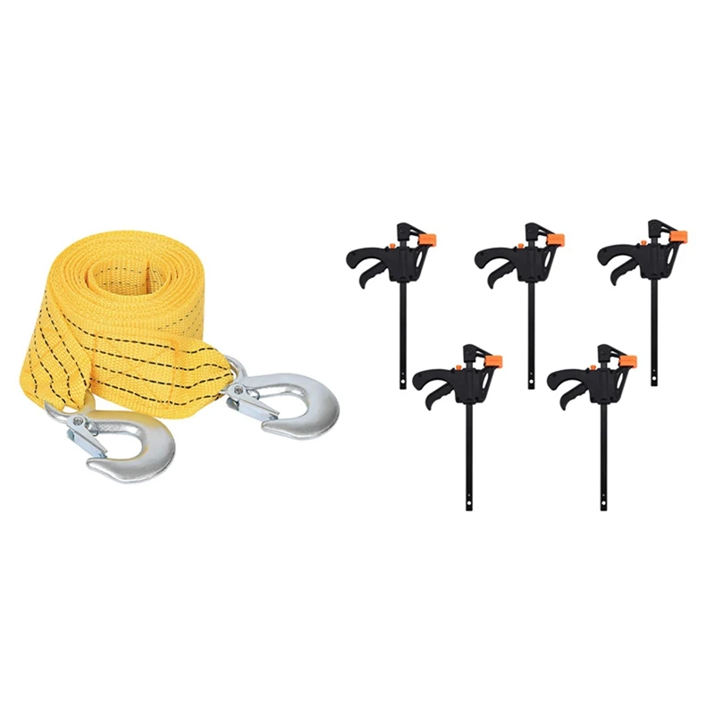 Best 5Pcs F-Shaped Bar Clamps 4Inch Clip Grip Quick Ratchet Release Squeeze With Yellow Shackle Heavy-Duty Traction Belt