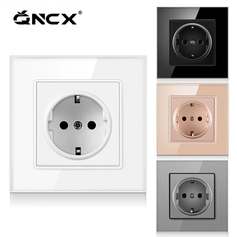 

QNCX Wall Crystal Glass Panel Power Socket Plug 16A European Standard Grounded Glass Wall Socket Grounded Outlets 86mm * 86mm