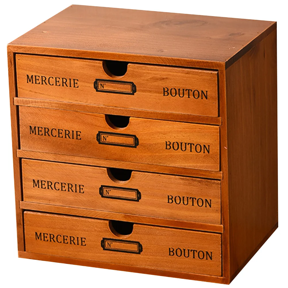 

Drawer Storage Box Desktop Wooden Organizer Table Cabinet Tabletop Small Vintage Style Decorative Retro Jewelry