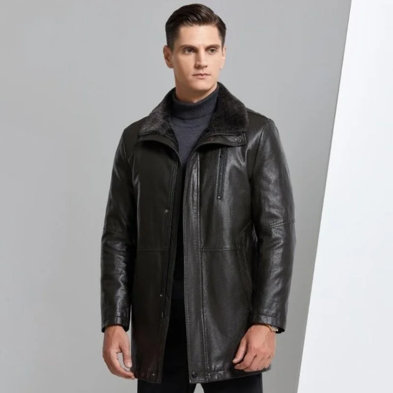 

New Sheepskin Overcoat Winter Men Thicken Faux Leather Fur Coat Male Lining Jacket Aviator Jaqueta De Couro Casaco