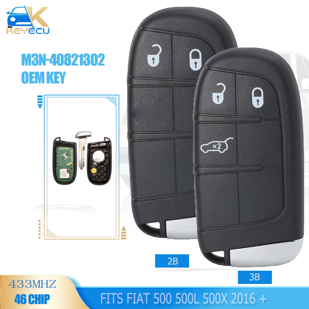 

KEYECU OEM M3N-40821302 433MHz PCF7945 ID46 Chip Smart Remote Key Fob 2B/3 Button for Fiat 500 500X 500L