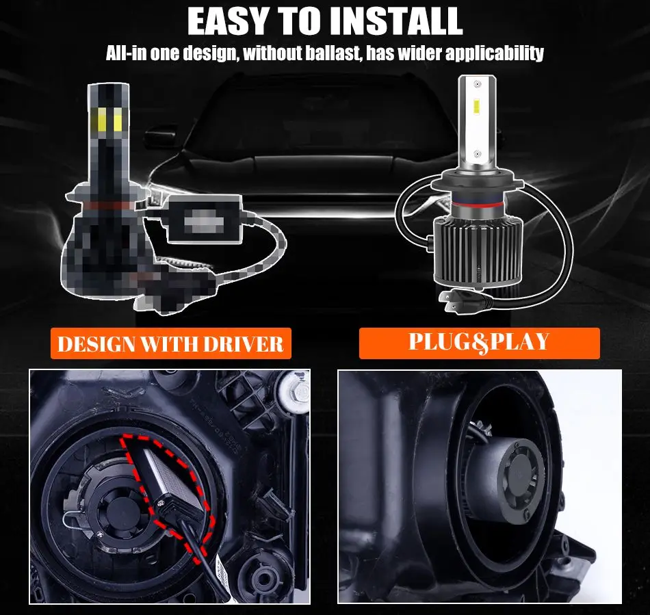 

Светодиодные лампы H4 H11 H7 H1 9012 HIR2 HB2 HB3 9005 Hb4 9006, фары для автомобиля, светодиодные фары для мотоцикла 6000K, мини фары для автомобиля, 12 В, лампа Turbo