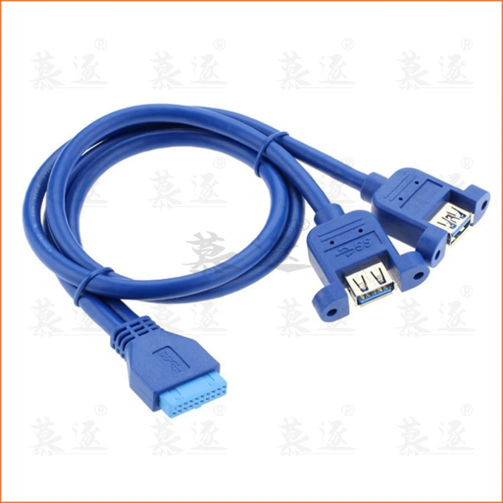 

Синий 0,5 м USB 3,0 материнская плата 20pin к USB3.0 два порта гнездовой разъем кабель Шнур 50 см с винтовым креплением Тип 20 см 50 см