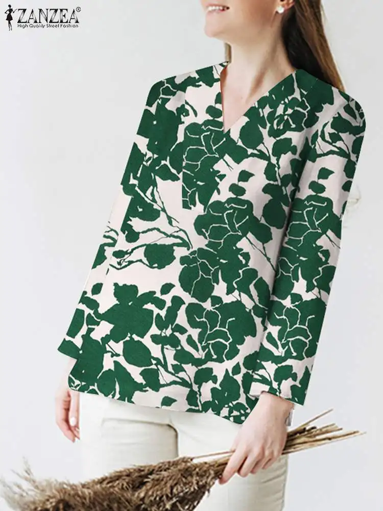 

Женская богемная рубашка с v-образным вырезом и длинным рукавом, осенняя блузка с цветочным принтом, Повседневная винтажная туника, топы, эл...