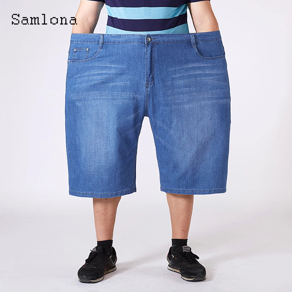 Samlona Plus Size Men's Demin Shorts Fashion Leisure Knee Length Pants Loose Pocket 2022 Summer New Sexy Half Jean Shorts Homme