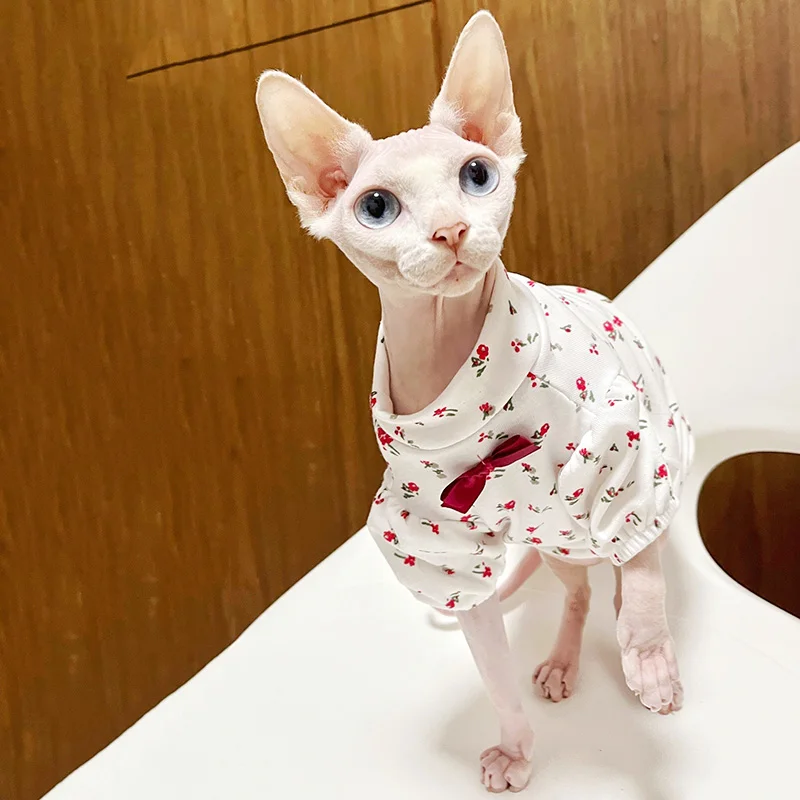 

C&C Gothic Sphinx hairless cat Clothes Devon Rex Cat Outfits summer thin Summer Cat Apparel Floral Sphynx cat princess clothes