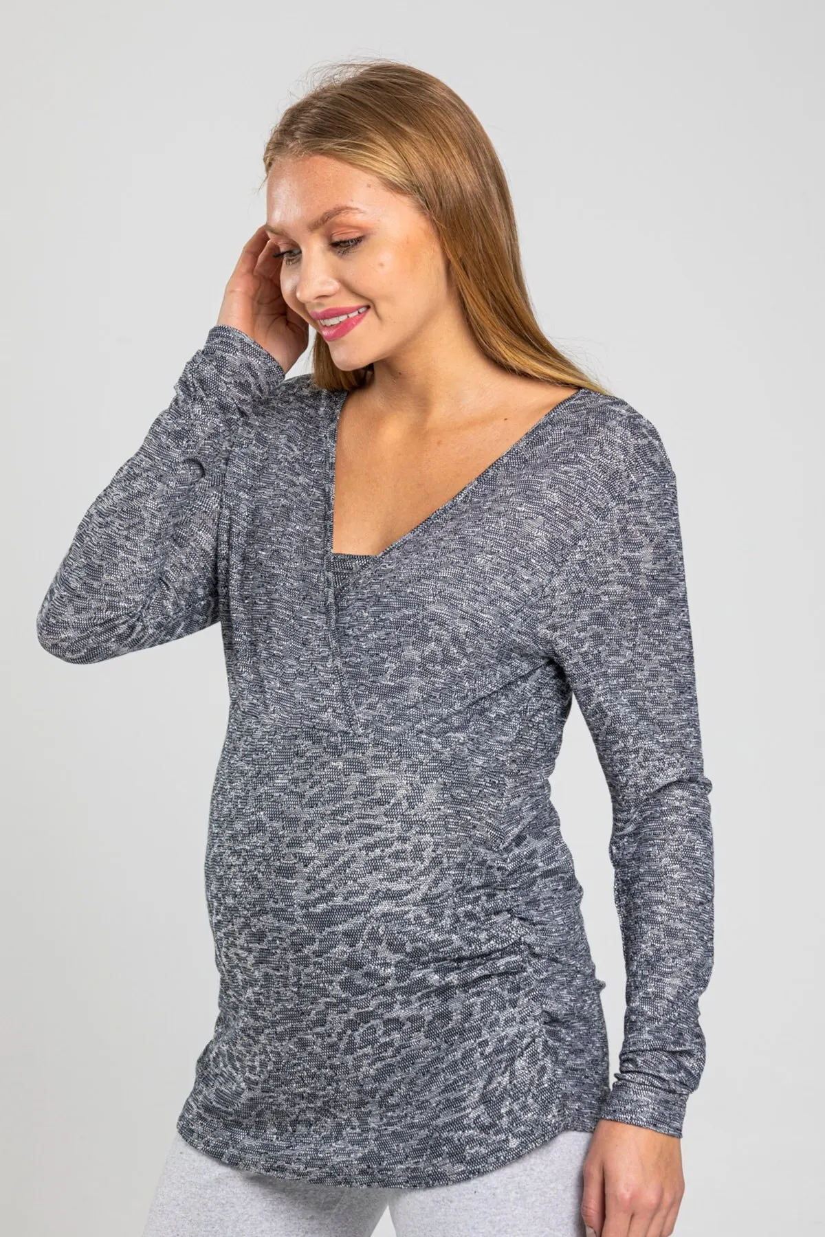 

Maternity Fashion Breastfeeding Gray Maternity Blouse