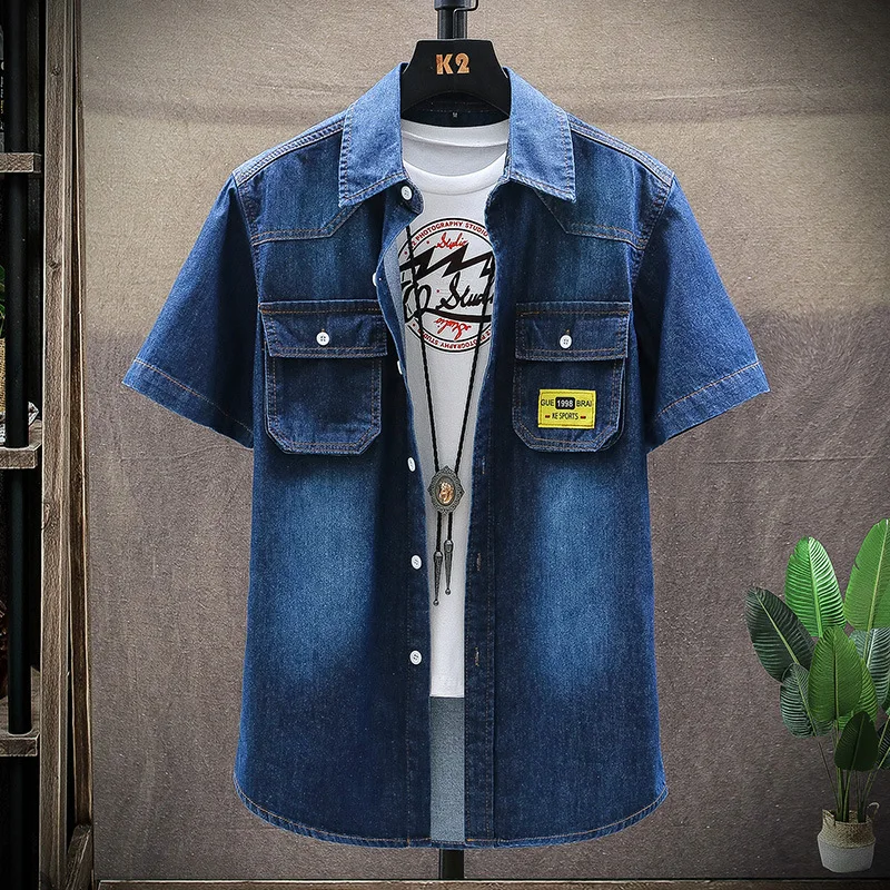 

Cross-border Foreign Trade Men's Denim Short Sleeve Tooling Shirts Men's and Teenagers' Casual Shirts