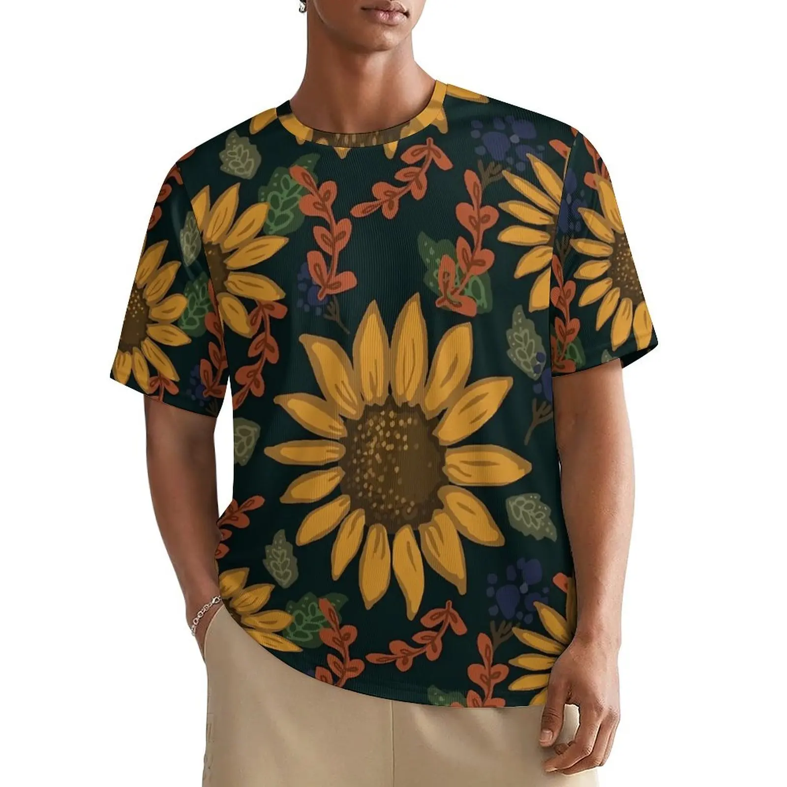 Oversized T Shirt Original Sunflower T-Shirts Flowers Print Classic O Neck Tee Men Trendy Custom Tees