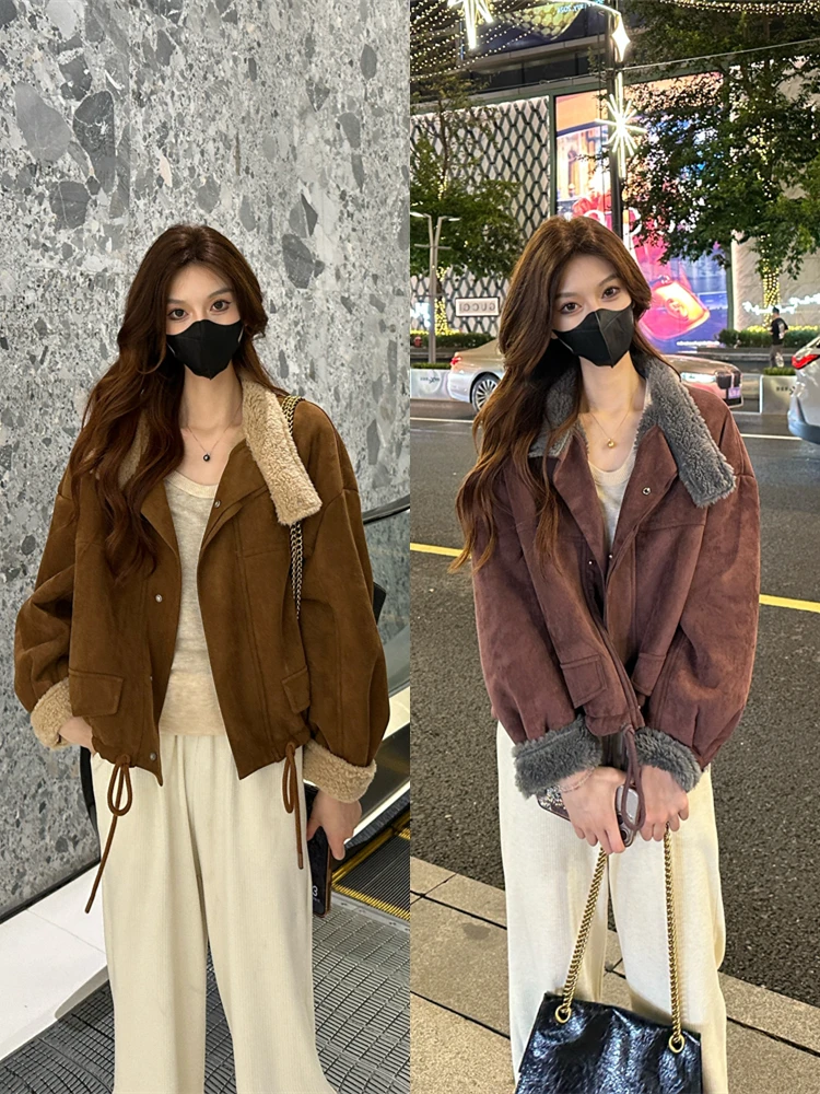 Маленькая короткая верхняя одежда из овечьей шерсти женская зимняя новая теплая