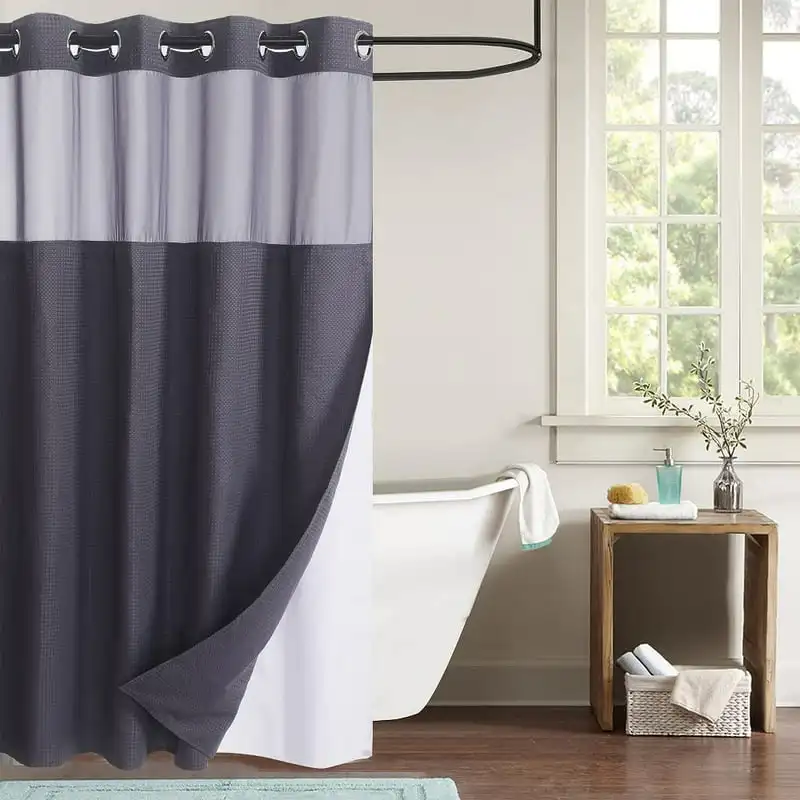 

Required Grey Shower Curtain with Snap-in Liner Waffle Weave Design, Hotel Grade Style Waterproof & Washable, Mesh top Window Ea