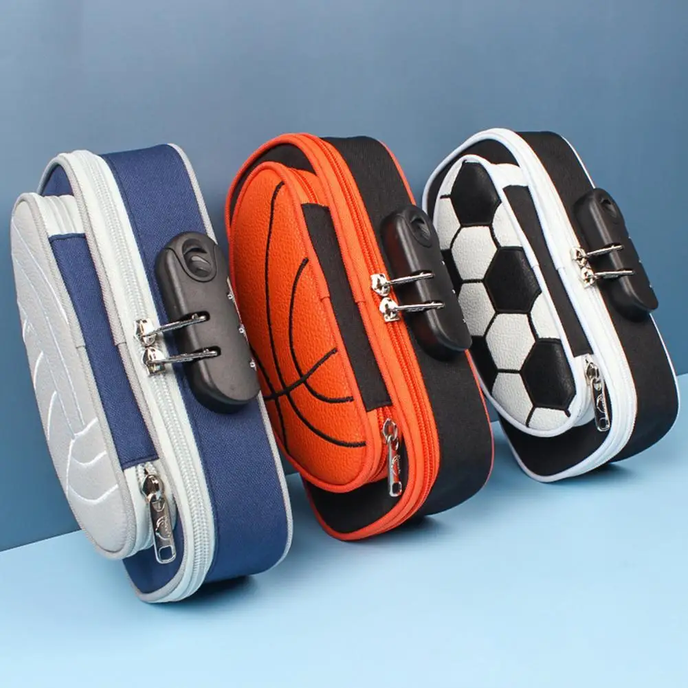 

Smooth Zipper Faux Leather Large Capacity Lock Stationery Bag for Home