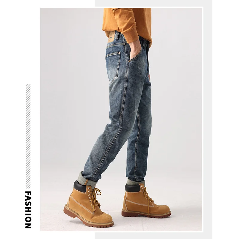 Streetwear Men 2022 New Pattern Recreational Blue Pants Large Versatile Haren Pants Straight Cylinder Loose Jeans Autumn Female