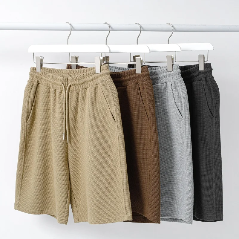 

Men Drawstring Loose Shorts Cotton High Quality Short Trousers Knee Length Solid Color Decorated Causal Shorts 2023 C28