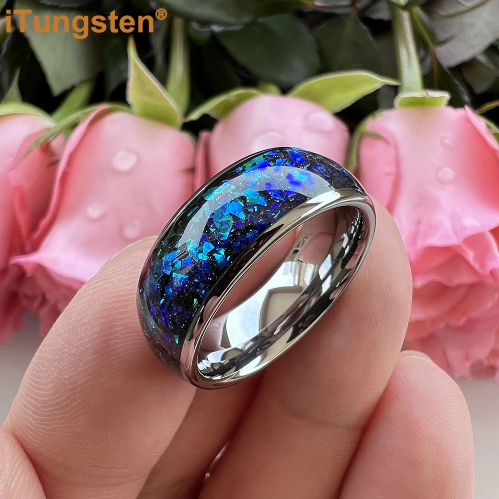 iTungsten 8 мм черное обручальное кольцо из карбида вольфрама блестящее сине-зеленое