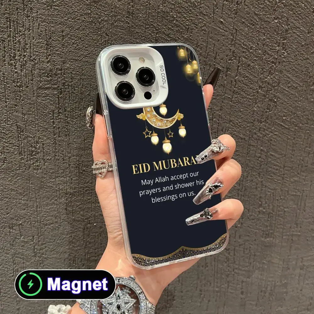 Фото Чехол для телефона «Ид Мубарак» для iPhone 17, 16, 15, 14, 13, 12, 11, X, XR, XS, Air, Pro, Max, Plus, цветной, серебристый, с магнитной застежкой №2