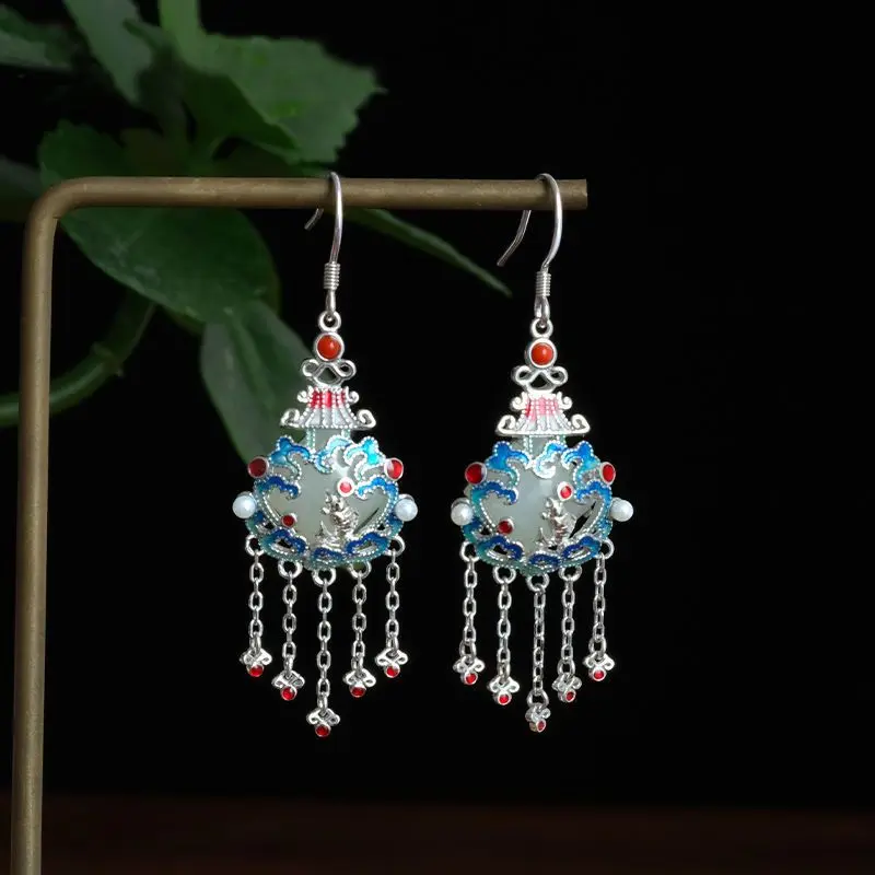 

Белые нефритовые серьги в виде рыбки, лепки, ворота дракона, эмалевые цветные серьги для женщин, китайские модные серьги Su