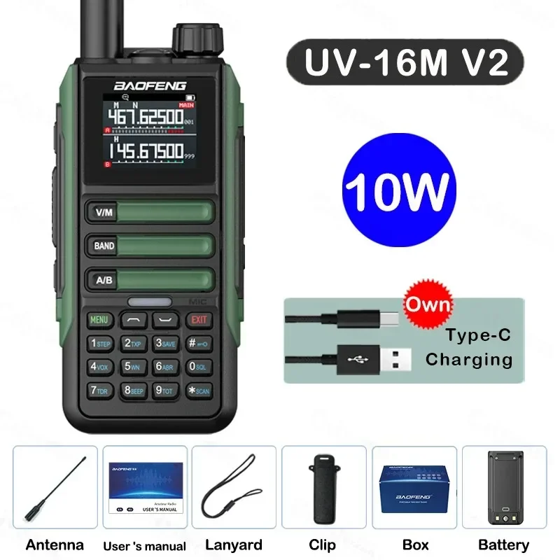 Baofeng UV16M V2 Walkie Talkie 15 Вт 50 км дальнего действия 999CH Ham FM-радиостанции UHF VHF TypeC Charge INC Шумоподавление 2-стороннее радио (art.: 3920cf66246fc) - 3920cf66246fc