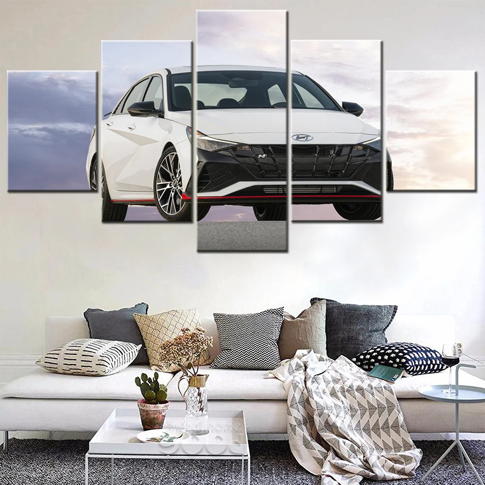

5 Piece 2022 White Hyundai Elantra N (CN7) Canvas Poster Wall Art Print Painting for Home Decor Picture Decoration for Bedroom