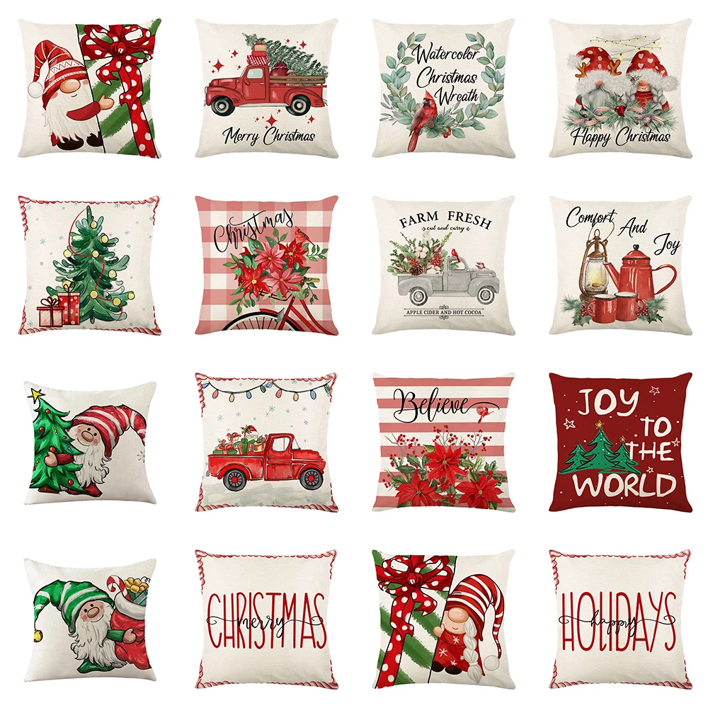 1 piece of Christmas decoration pillowcase Santa Claus dwarf tree printed cushion suite room home gift