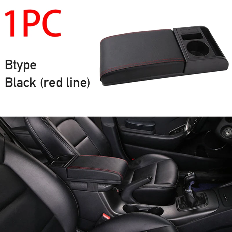 

Car Universal Pu Leather Armrest Cup Holder Storage Box Soft Elbow Support Cushion Movable Armrest Pad