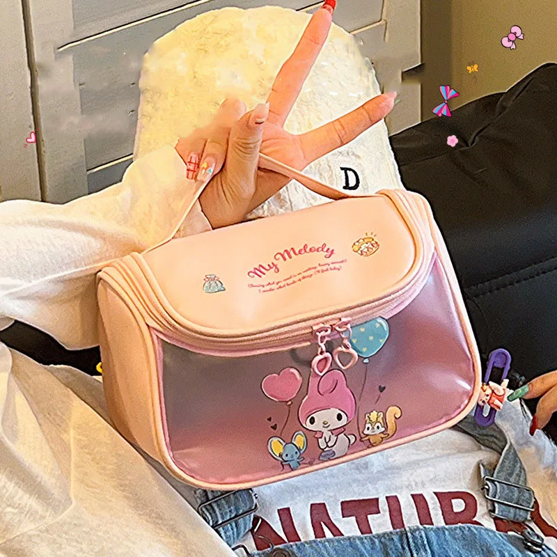 

Sanrio Косметичка женская вместительная Портативная сумка для путешествий двойная молния из ПУ кожи портативная прозрачная водонепроницаемая сумка для хранения