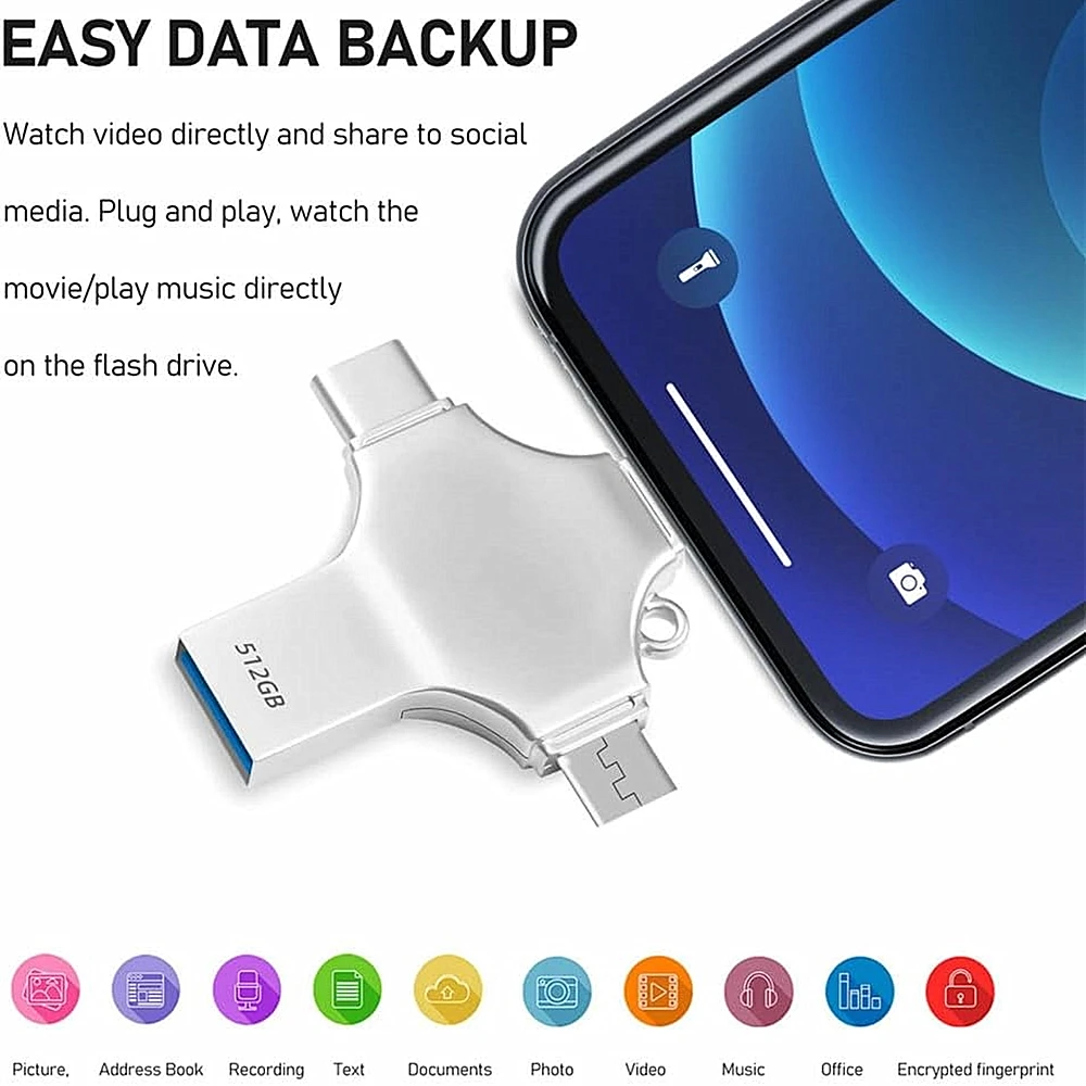 Фото Флеш-накопитель OTG 3.0 для iPhone, 256 ГБ, 512 ГБ, для Samsung Pro Plus MAX, iPad, Mac, многофункциональное внешнее хранилище для iOS и Android телефонов №4