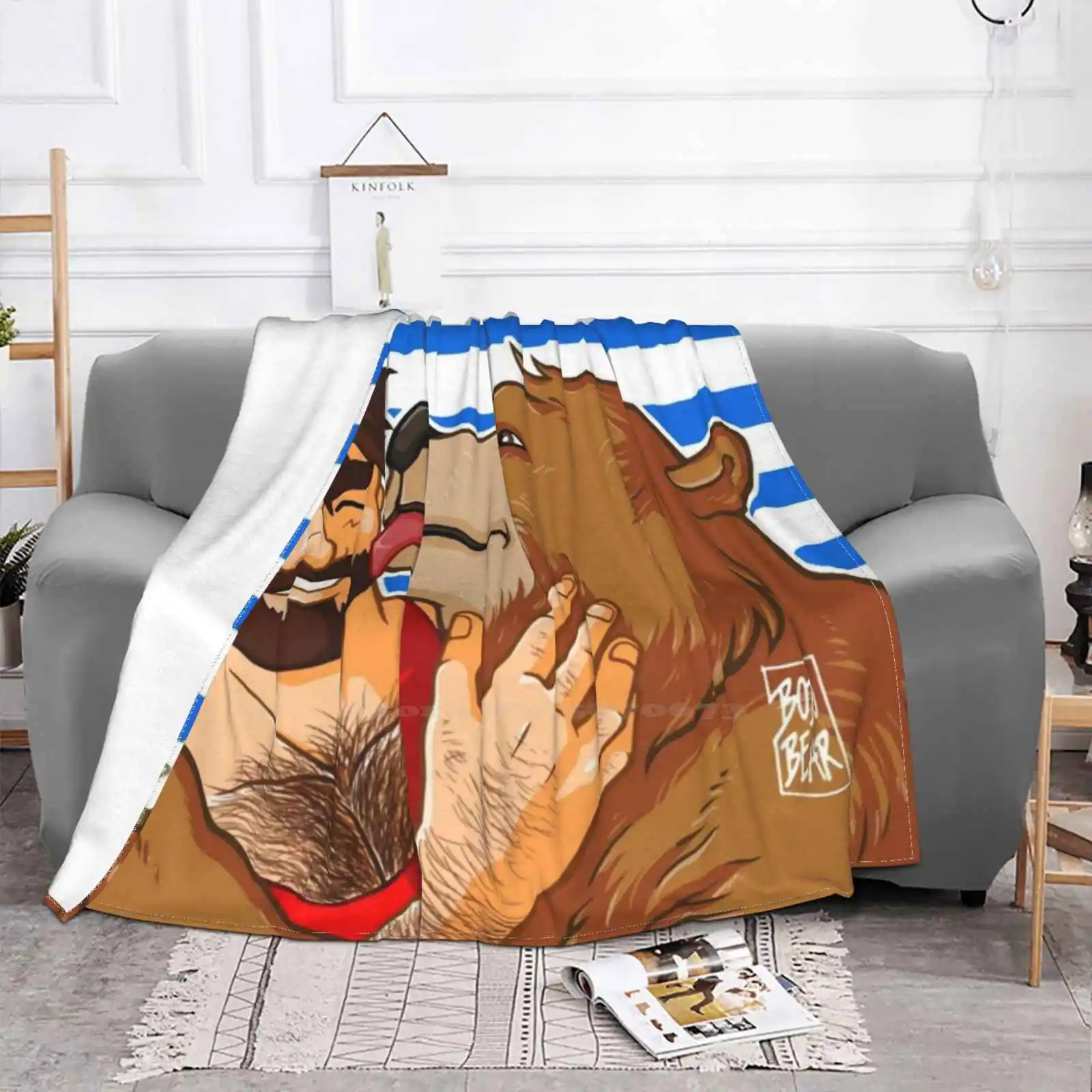 Bear Kiss-Sailor Stripes Модное мягкое теплое фланелевое одеяло Bobobearart Bobo Nisi Gay Art