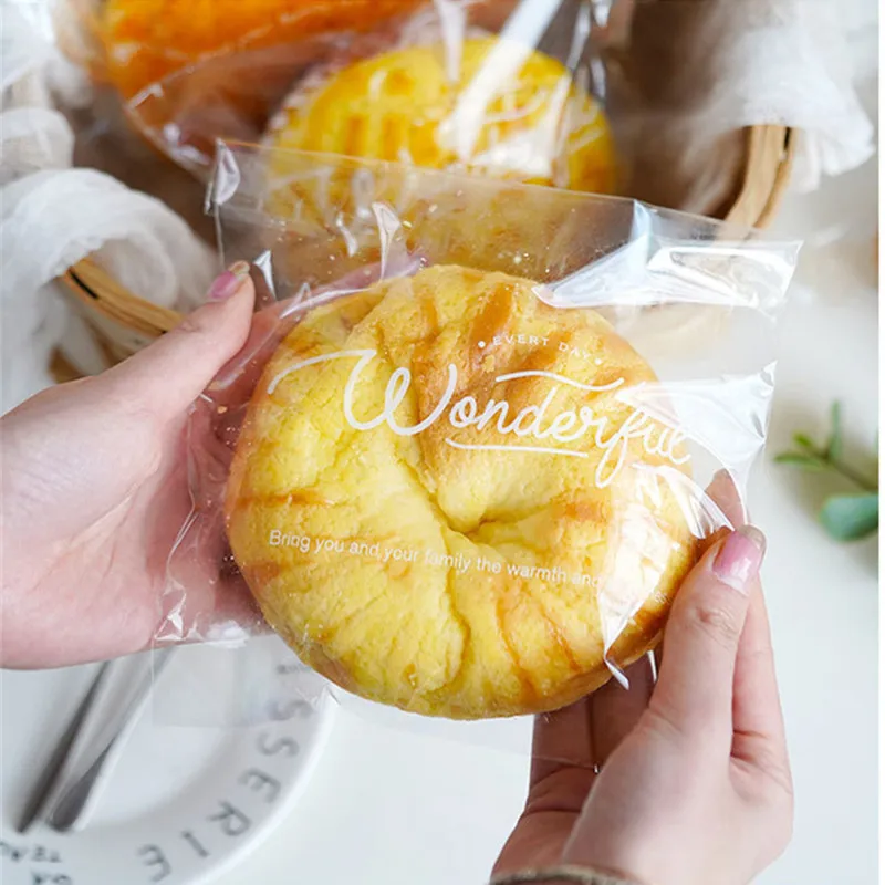 100 шт. прозрачные пакеты для хлеба с надписью