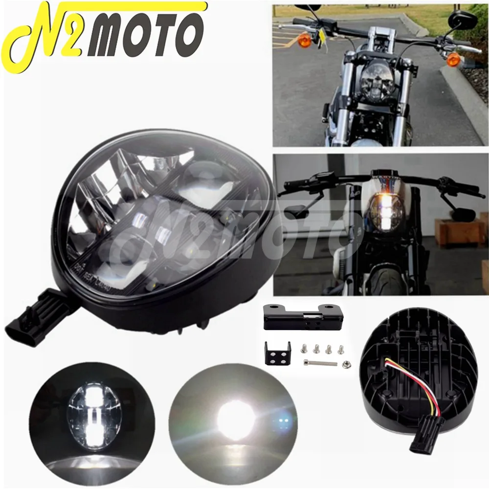 

12V LED Headlight Projector Hi/Lo Beam DRL Headlamp W/ Mounting Extension Bracket Kit For Harley Softail Breakout FXSB 2013-2017