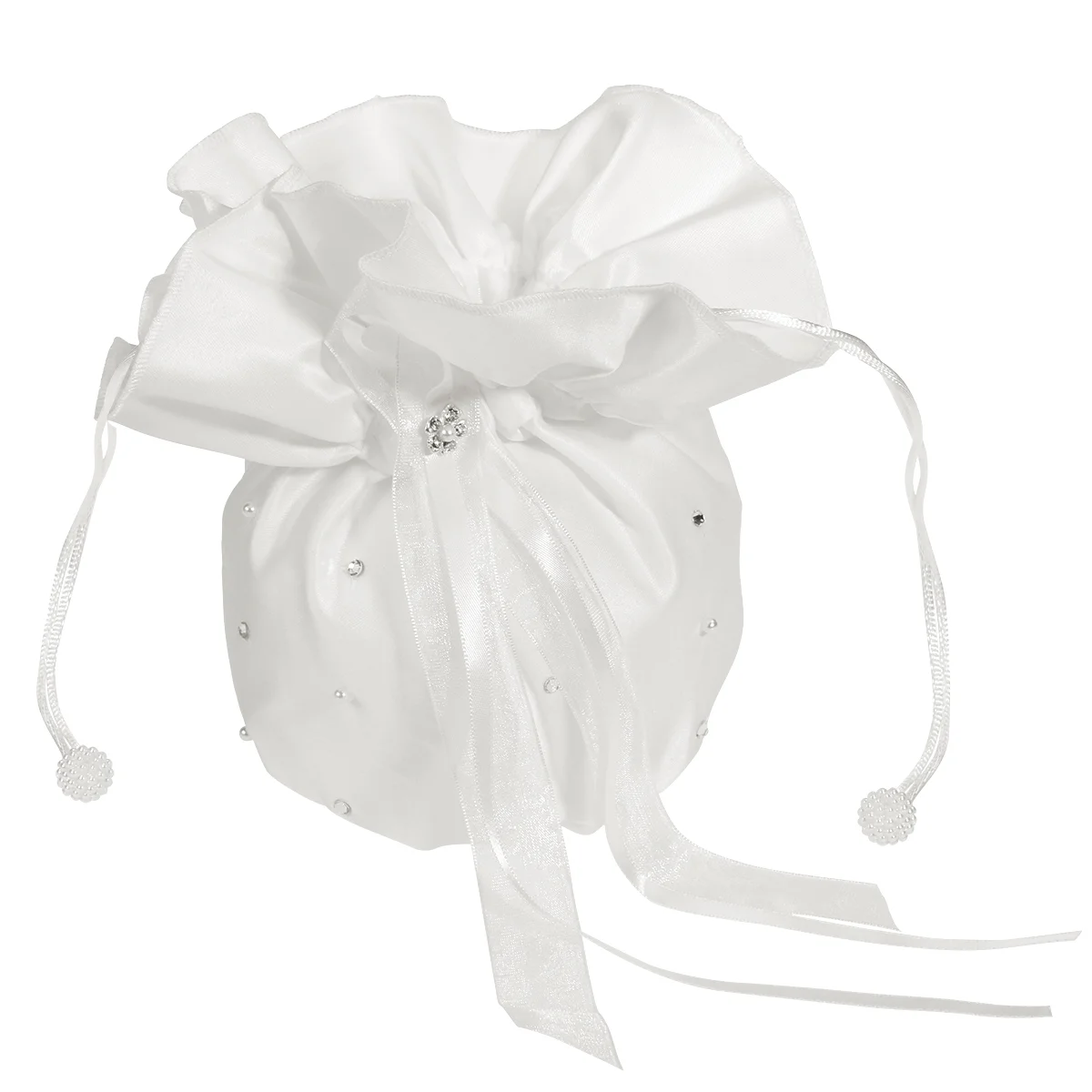 

Satin Bridal Bridesmaid Wedding Dolly Bag Rhinestone Pearl Decorated Handbag for Bridal Purse 1st Holy Communion Bags, White