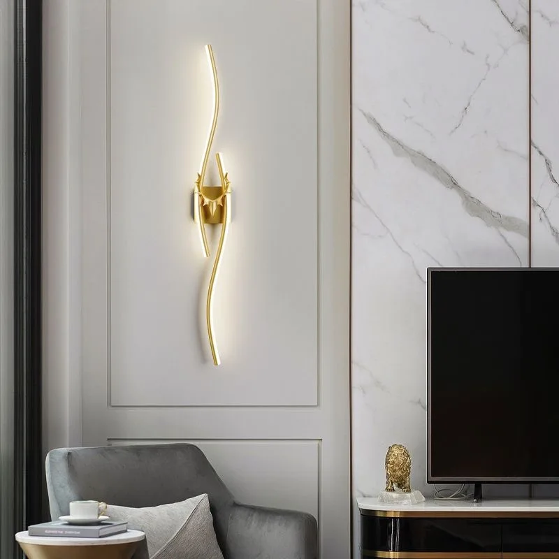 

Light luxury minimalist long strip wall lamp bedroom bedside lamp creative modern simple living room grille TV background wall l