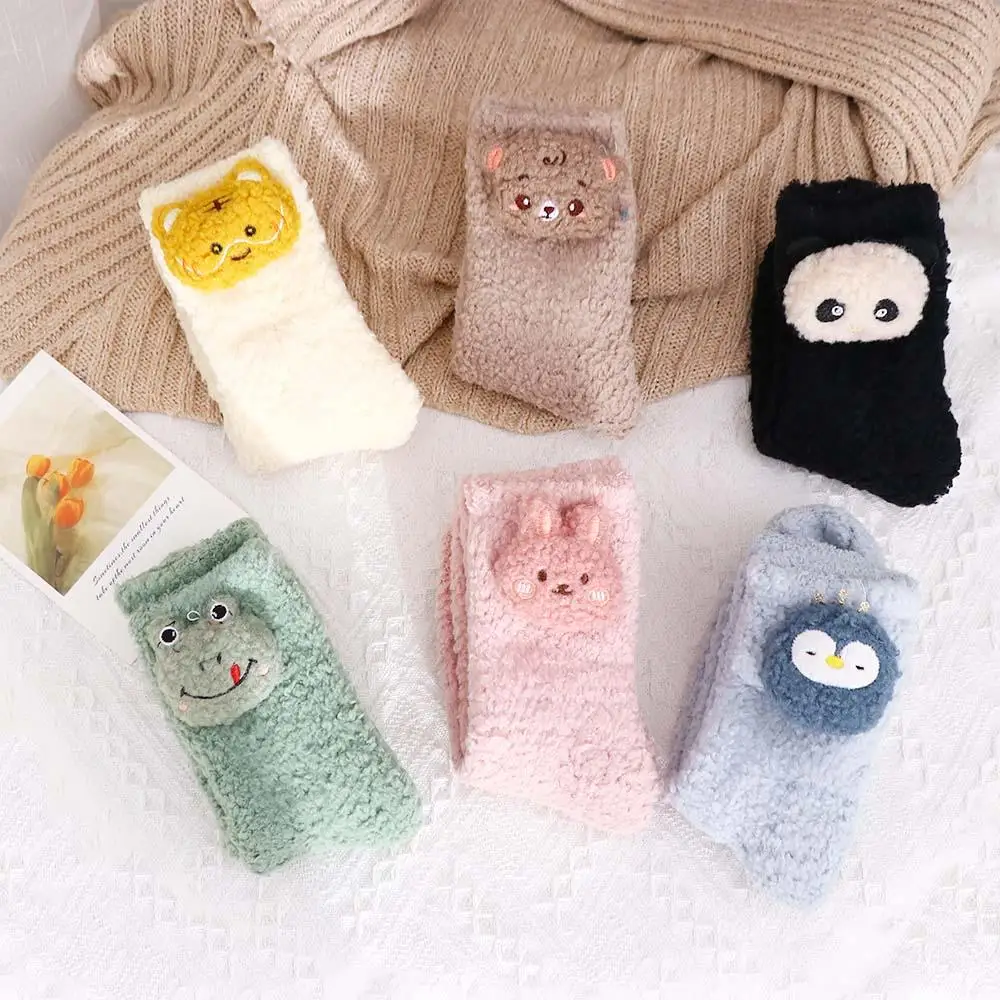 

Warm Comfortable Three-dimensional Bunny Middle Tube Penguin Women Frog Socks Cartoon Hosiery Coral Fleece Socks Floor Socks