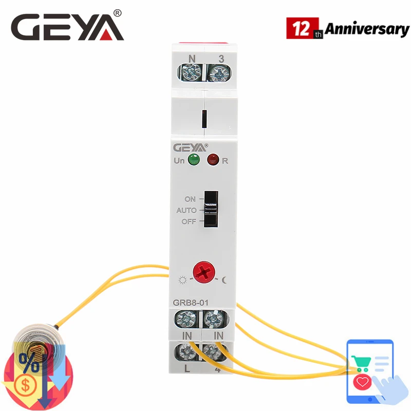 

GEYA GRB8-01/02 Twilight Switch Din Rail Photoelectric Timer Light Sensor Relay AC110V-240V Auto ON OFF RELAY