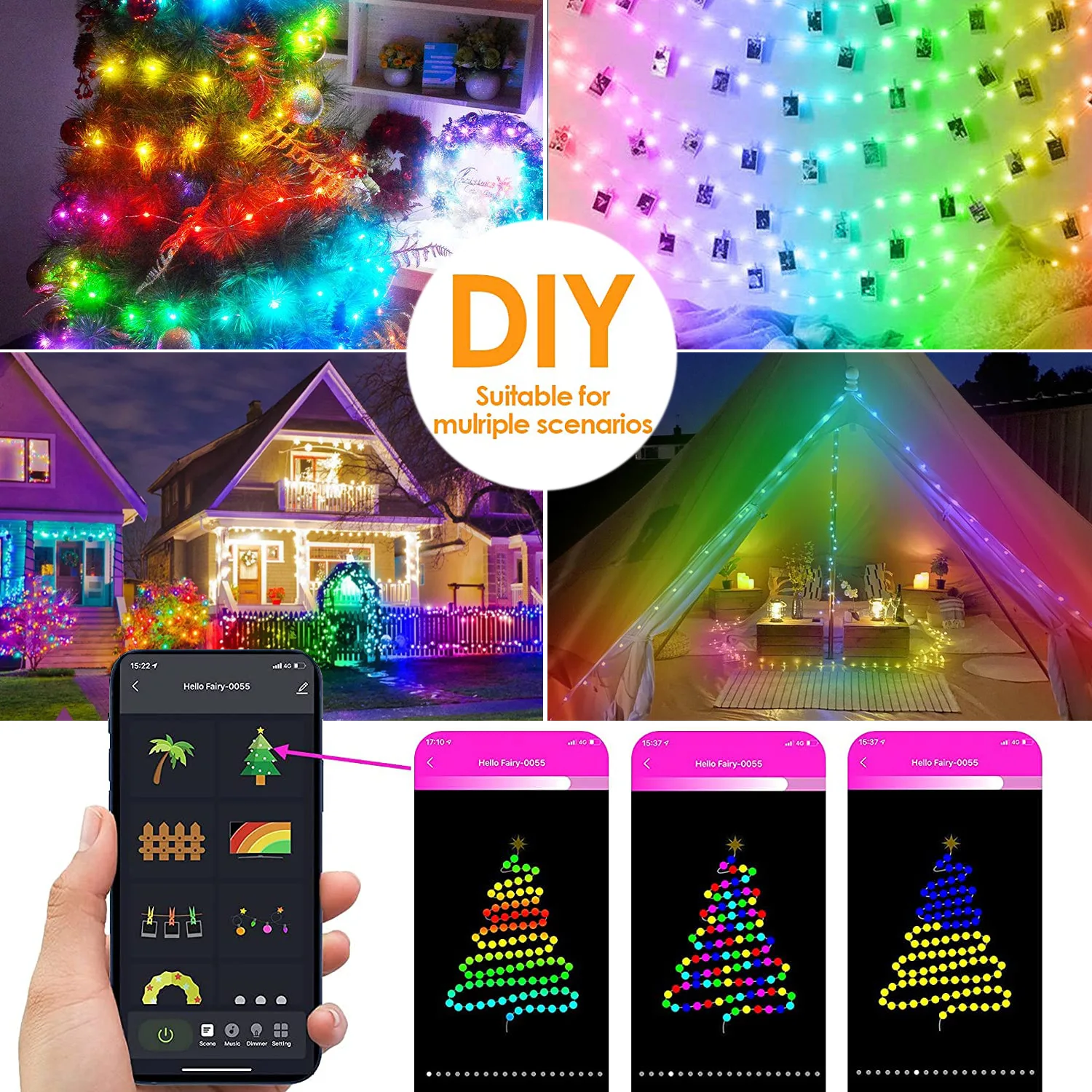 

Dreamcolor Light String BT Music APP WS2812B RGBIC Lighting Addressable Individually Birthday Party Wedding Garland USB Power 5V