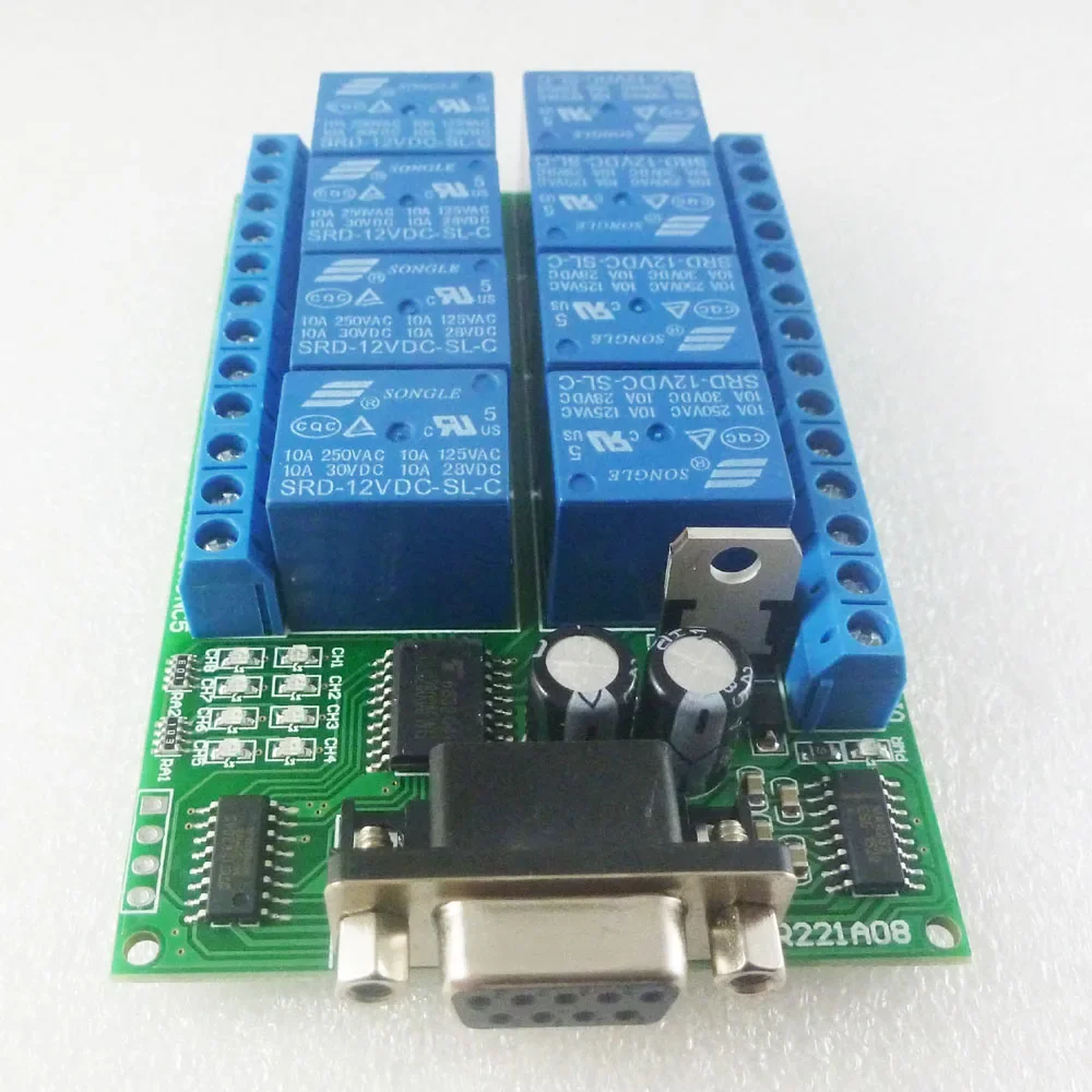 Релейная плата постоянного тока 12 В 8 каналов RS232 ПК USB UART DB9 Переключатель