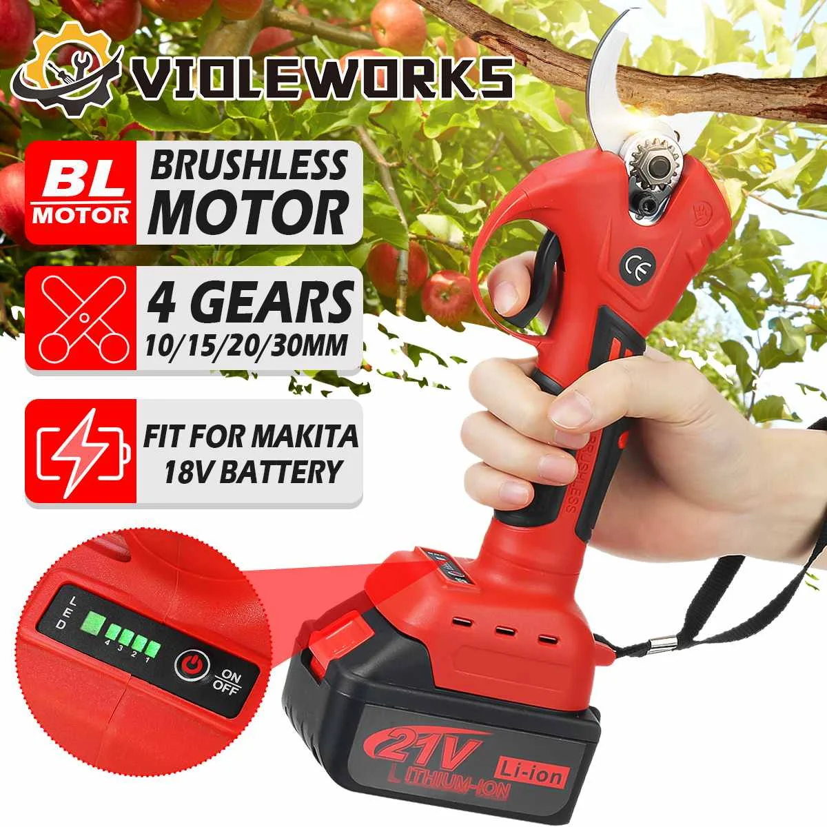 30MM Brushless Cordless Electric Pruner Pruning Shear Garden Tree Bonsai Pruning Shears Power Tool For Makita18V Battery