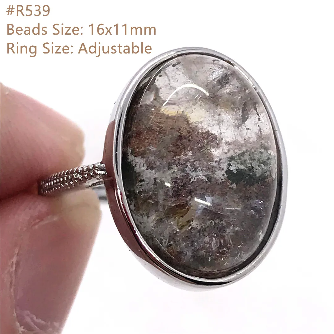 

Кольцо с натуральным призраком Фантом кварц, ювелирное изделие для женщин и мужчин, подарок на удачу, серебряные бусины с кристаллами 16 х11 м...