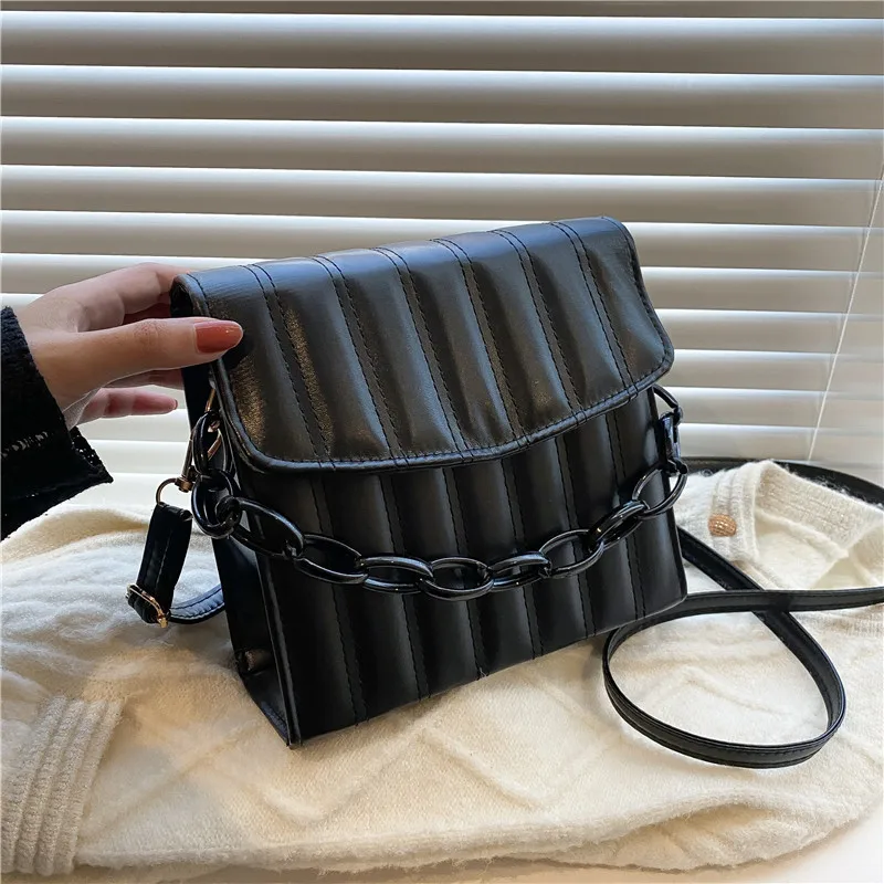 

Women Pu Leather Shoulder Women's Bag Vintage Ladies Fashion Solid Plaid Messenger Crossbody Bags Luxury Designer Female Handbag