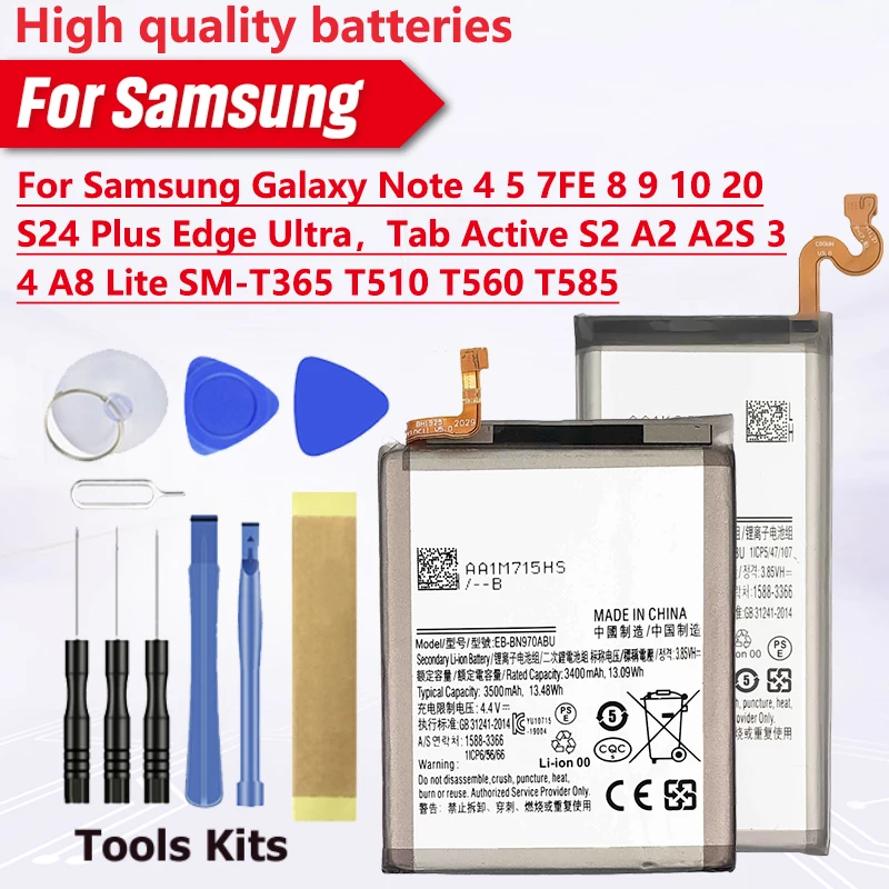 Фото Аккумулятор для Samsung Galaxy Note 20 S24 4 5 7FE 8 9 10 Plus Edge Ultra, Tablet Active S2 A2 A2S 3 4 A8 Lite SM-T510 T560 T365 T585 №1