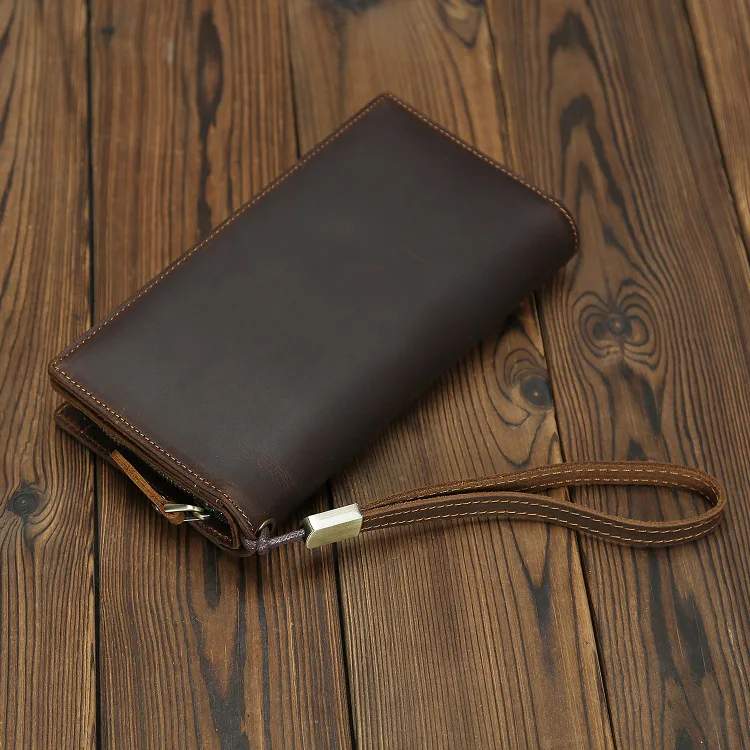 

Long Genuine Leather Mens Wallet with Cellphone Bags Durable Vintage Natural Cow Leather Wallet for Men Clutch Money Bag 0.24kg