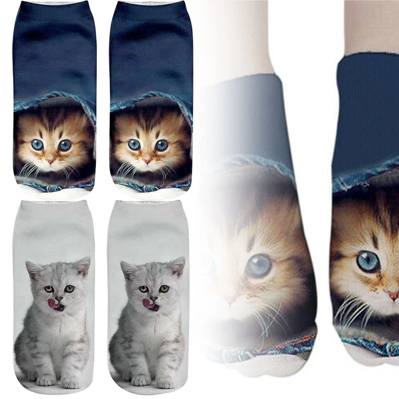 

2022 3D Printing Funny Cute Cat Puppy Animal Socks Girl Sports Socks Low Tube Socks Spring and Summer Thin Socks Creative Funny