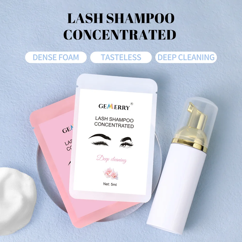

Gemerry 5ml Eyelash Shampoo Concentrated Liquid Lash Foam Cleanser Eyelash Lash Extension Suppliers with Free Gift Empty Bottles