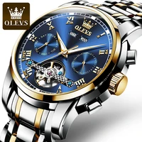 olevs mens luxury automatic mechanical watch waterproof business stainless steel strap men wrist watch skeleton mechanical watch
