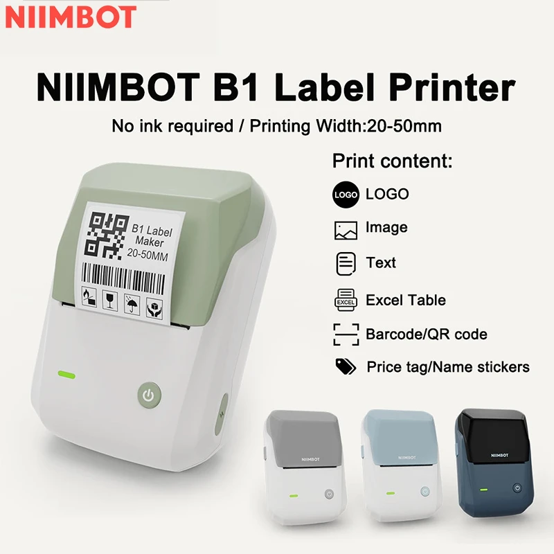 

Niimbot B1 Label Printer Portable Handheld Thermal Printer Mini Barcode QR Code Sticker Paper Color Rolls Maker Cable