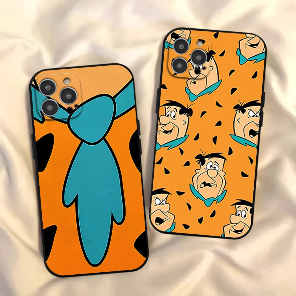 Cartoon The F-Flintstones Phone Case for iPhone 12 11 13 14 15 16 Max Pro Plus Black Soft Silicone Cover
