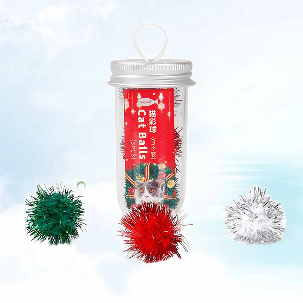 

3-Piece Fluffy Sparkly Colorful Cat Balls Pom Pom Balls Intelligence